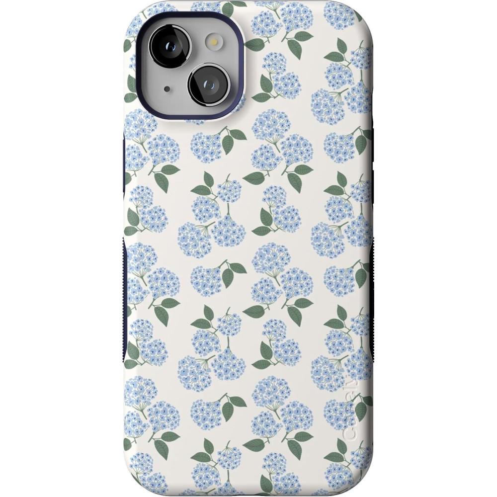 imageCasely iPhone 15 Plus Case  Navy Floral  Full Bloom  Bold Protective Design  Compatible with MagSafeNantucket Cottage  Blue Hydrangea