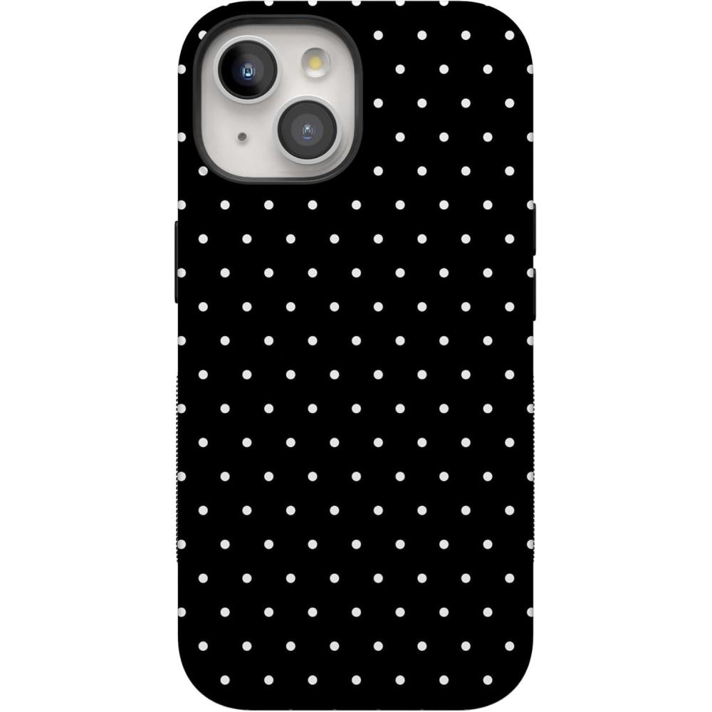 imageCasely iPhone 15 Plus Case  Navy Floral  Full Bloom  Bold Protective Design  Compatible with MagSafeOn the Dot  Black Polka Dot