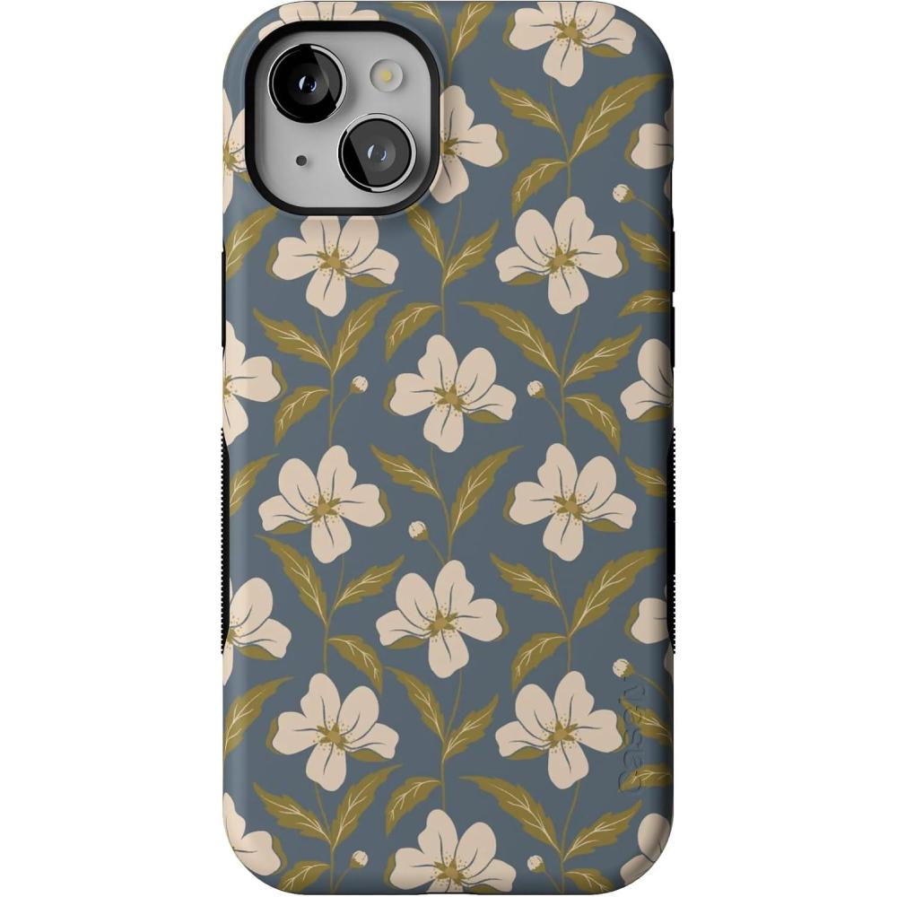 imageCasely iPhone 15 Plus Case  Navy Floral  Full Bloom  Bold Protective Design  Compatible with MagSafeThe Boyfriend Collection  Leid Back