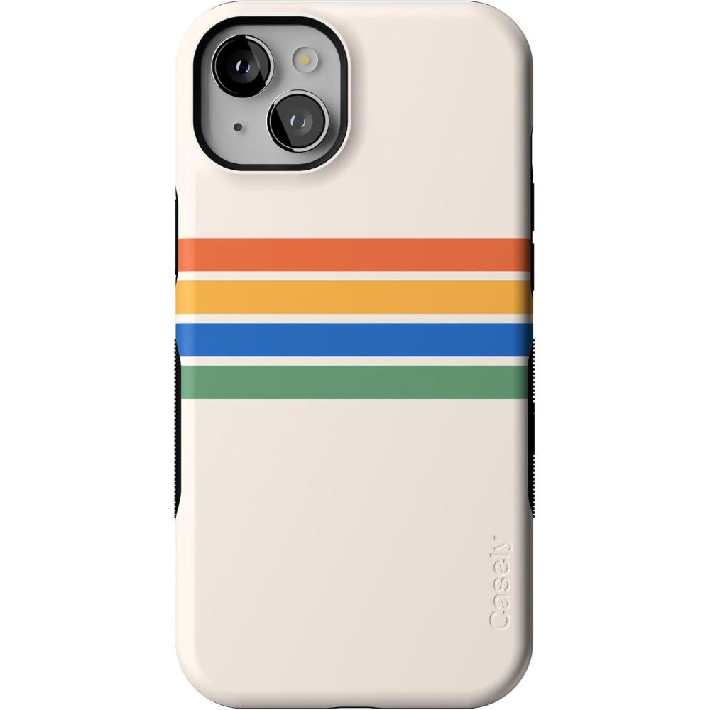 imageCasely iPhone 15 Plus Case  Navy Floral  Full Bloom  Bold Protective Design  Compatible with MagSafeTotally Groovy  Rainbow Stripes