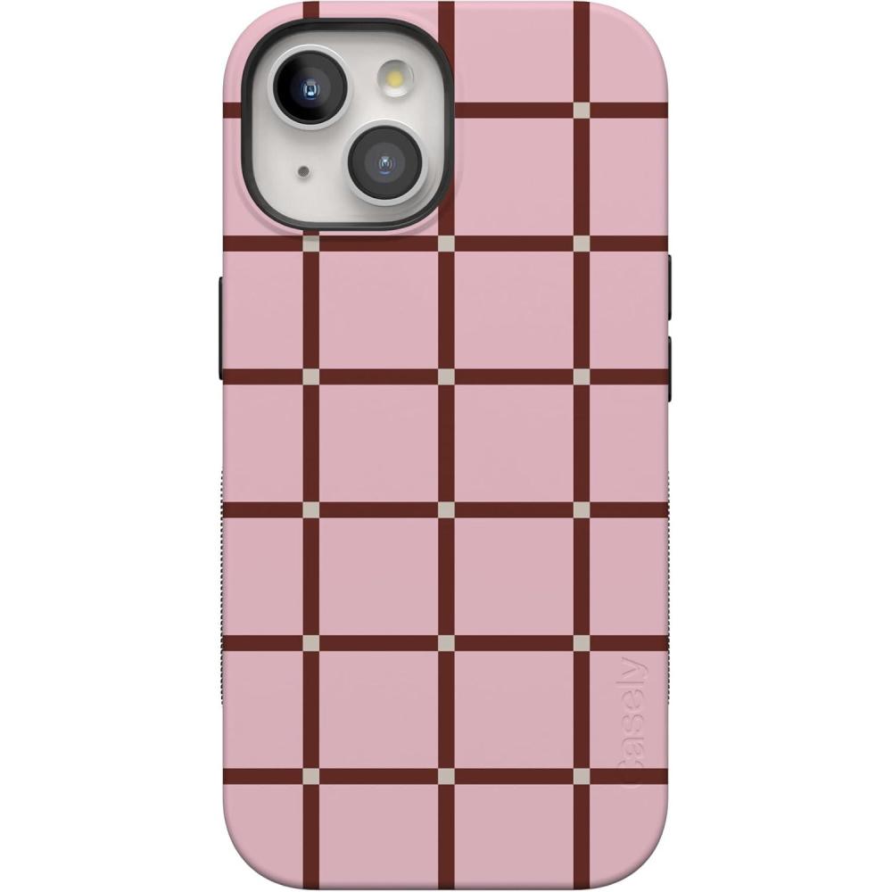 imageCasely iPhone 15 Plus Case  Navy Floral  Full Bloom  Bold Protective Design  Compatible with MagSafeUptown Gridlock  Pink Checkerboard