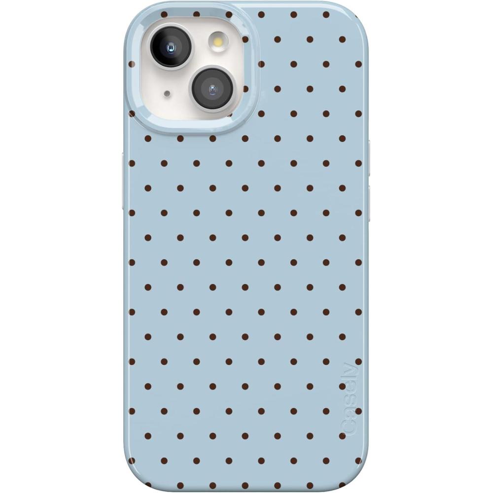 imageCasely iPhone 15 Plus Case  Waves amp Rays  Sunshine  Compatible with MagSafe  Classic Ultra Thin DesignOn the Dot  Blue Polka Dot