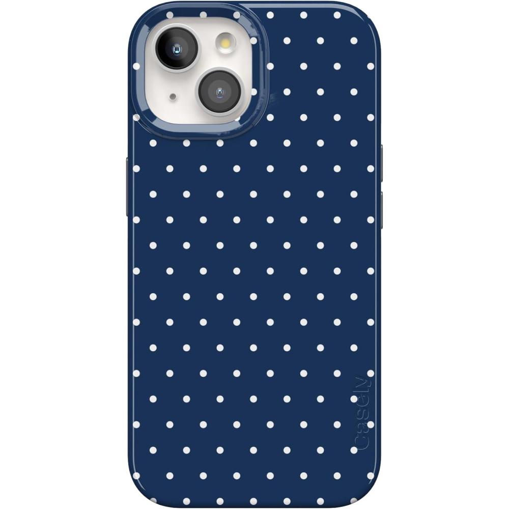 imageCasely iPhone 15 Plus Case  Waves amp Rays  Sunshine  Compatible with MagSafe  Classic Ultra Thin DesignOn the Dot  Navy Polka Dot