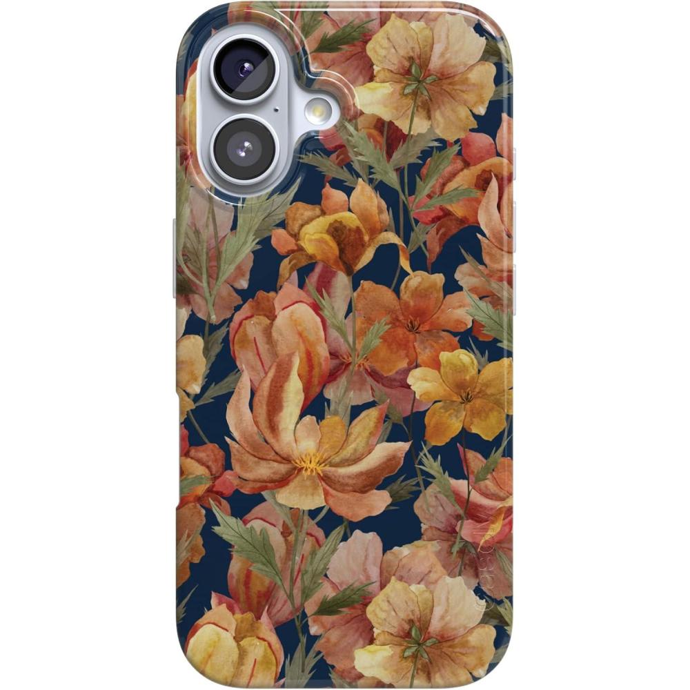 imageCasely iPhone 17 Case Full Bloom Navy Floral Compatible with MagSafe Classic Ultra Thin DesignFallen Gold Antique Floral