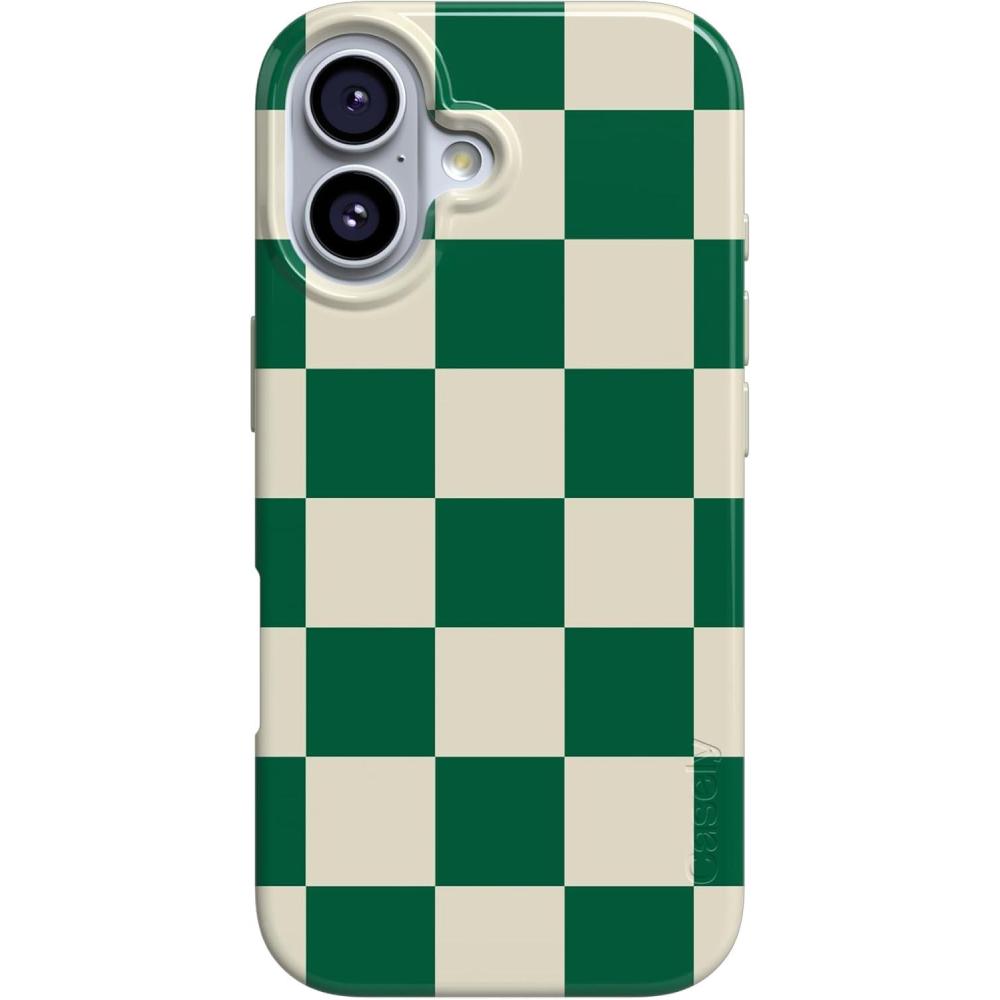 imageCasely iPhone 17 Case  Full Bloom  Navy Floral  Compatible with MagSafe  Classic Ultra Thin DesignFit Check  Green Checkerboard