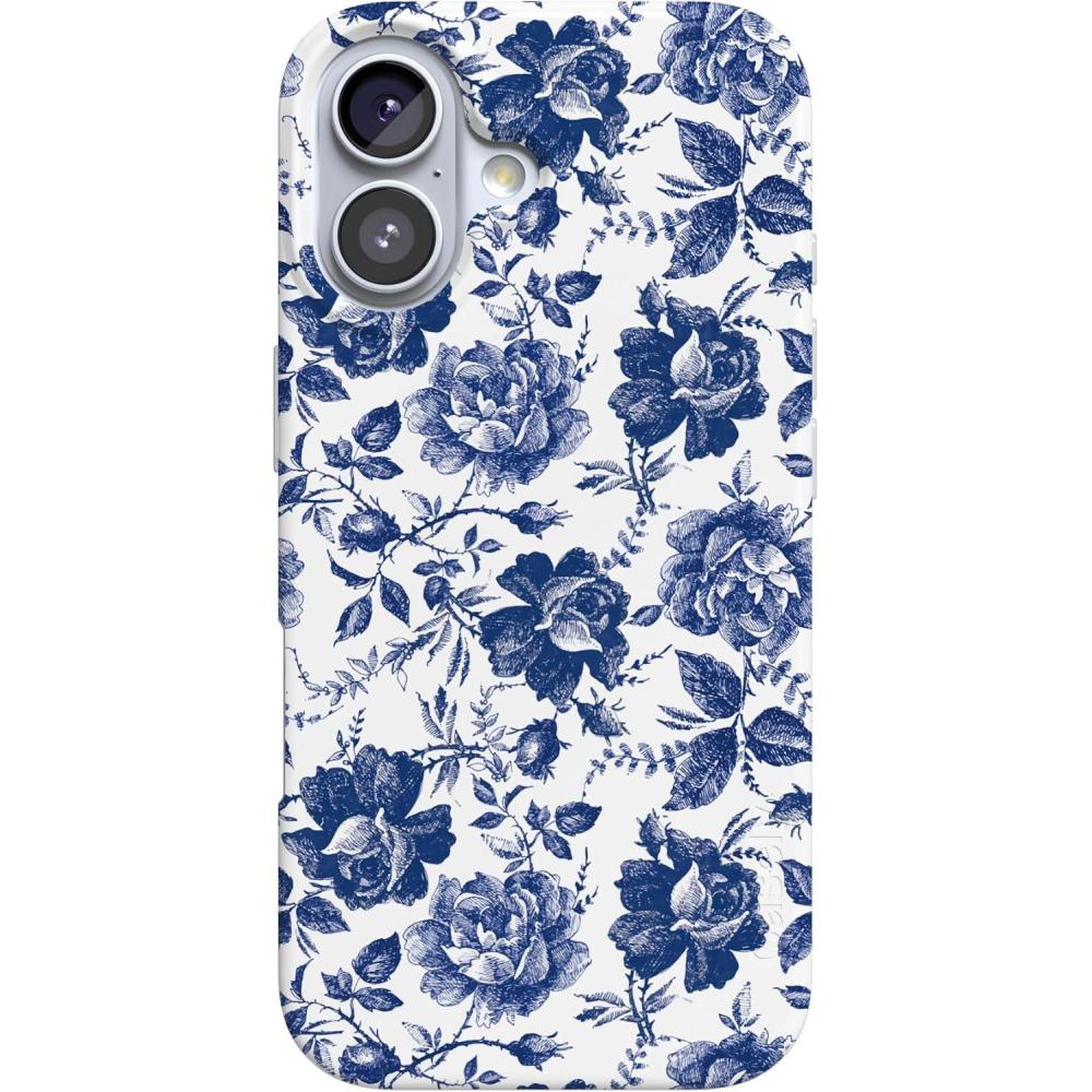 imageCasely iPhone 17 Case  Full Bloom  Navy Floral  Compatible with MagSafe  Classic Ultra Thin DesignRose to Fame  Blue  White Rose Floral