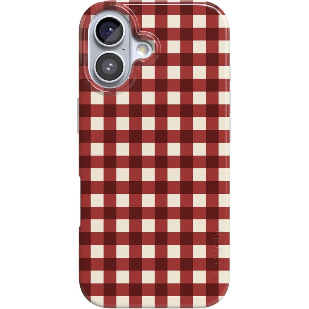 imageCasely iPhone 17 Case  Powder Pups  Dog Sled  Compatible with MagSafe  Classic Ultra Thin DesignChecked Twice  Red Plaid
