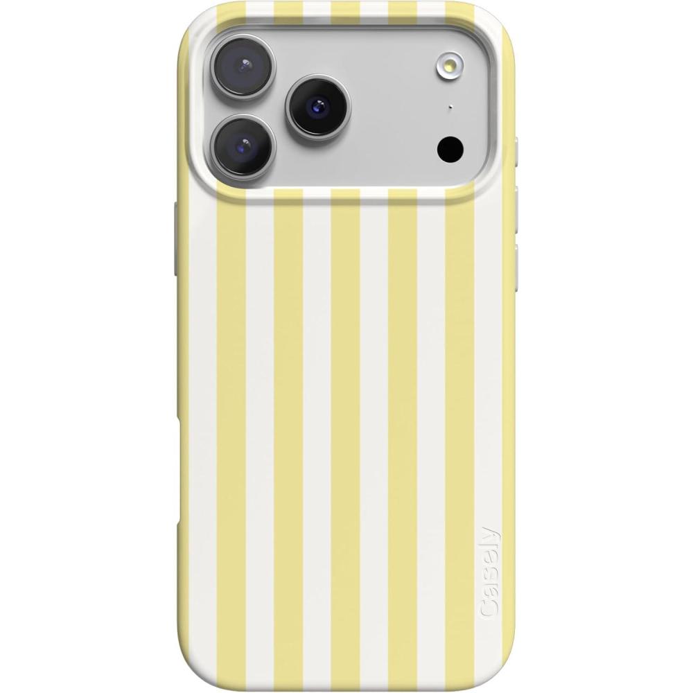 imageCasely iPhone 17 Pro Case  Chalet All Day  Winter Village  Compatible with MagSafe  Classic Ultra Thin DesignButter Yellow Stripes  Sunday Best
