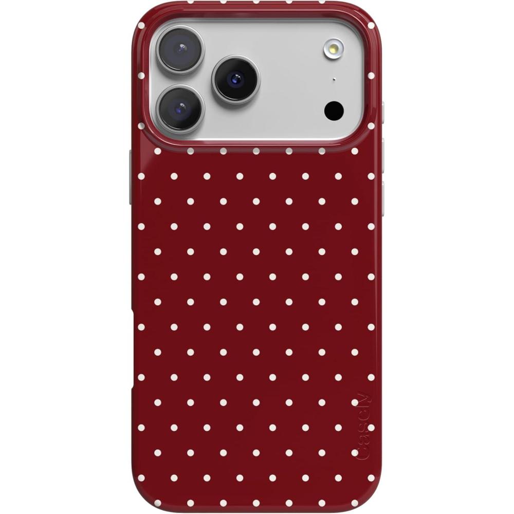 imageCasely iPhone 17 Pro Case  Chalet All Day  Winter Village  Compatible with MagSafe  Classic Ultra Thin DesignOn the Dot  Maroon Polka Dot