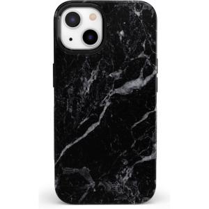 Casely iPhone 13 Case | Twilight Flora | Moody Monochrome | Bold Protective Design | Compatible with MagSafe(Black Marble)
