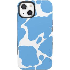 Casely iPhone 13 Case | Twilight Flora | Moody Monochrome | Bold Protective Design | Compatible with MagSafe(Current MOOd | Light Blue Cow Print)
