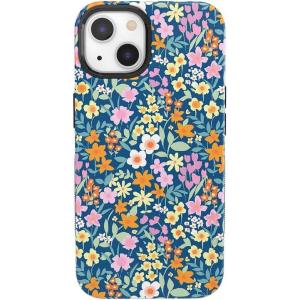 Casely iPhone 13 Case | Twilight Flora | Moody Monochrome | Bold Protective Design | Compatible with MagSafe(Full Bloom | Navy Floral)
