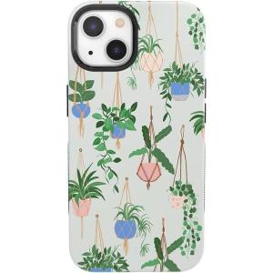 Casely iPhone 13 Case | Twilight Flora | Moody Monochrome | Bold Protective Design | Compatible with MagSafe(Hanging Around | Potted Plants Floral)