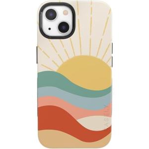 Casely iPhone 13 Case | Twilight Flora | Moody Monochrome | Bold Protective Design | Compatible with MagSafe(Here Comes the Sun | Colorblock Sunset)