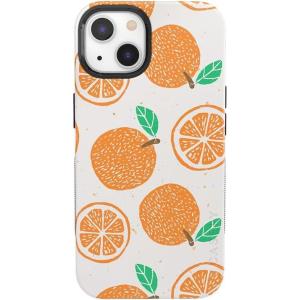 Casely iPhone 13 Case | Twilight Flora | Moody Monochrome | Bold Protective Design | Compatible with MagSafe(Main Squeeze | Orange Stamped)