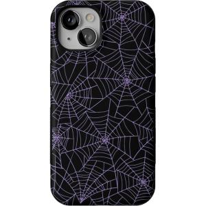 Casely iPhone 13 Case | Twilight Flora | Moody Monochrome | Bold Protective Design | Compatible with MagSafe(Midnight Web | Spider Web)