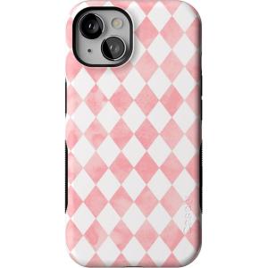 Casely iPhone 13 Case | Twilight Flora | Moody Monochrome | Bold Protective Design | Compatible with MagSafe(Queen of Diamonds | Pink Watercolor)