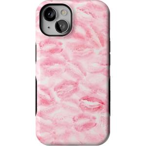 Casely iPhone 13 Case | Twilight Flora | Moody Monochrome | Bold Protective Design | Compatible with MagSafe(Sealed with a Kiss | Pink Lipstick)