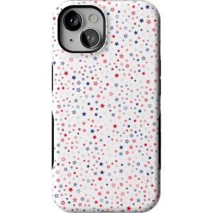 Casely iPhone 13 Case | Twilight Flora | Moody Monochrome | Bold Protective Design | Compatible with MagSafe(Seeing Stars | Red  White & Blue)