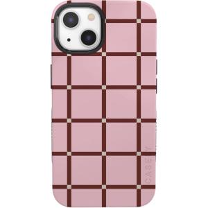 Casely iPhone 13 Case | Twilight Flora | Moody Monochrome | Bold Protective Design | Compatible with MagSafe(Uptown Gridlock | Pink Checkerboard)