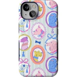 Casely iPhone 14 Case | Blue Stripes | Sunday Best | Bold Protective Design | Compatible with MagSafe(Chateau Pups | French Dog)