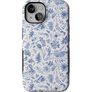 Casely iPhone 14 Case | Blue Stripes | Sunday Best | Bold Protective Design | Compatible with MagSafe(Hop & Bloom | Bunny Toile)