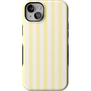 Casely iPhone 14 Case | Lovebug | Blue Hearts | Bold Protective Design | Compatible with MagSafe(Butter Yellow Stripes | Sunday Best)