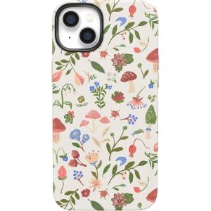Casely iPhone 14 Case | Lovebug | Blue Hearts | Bold Protective Design | Compatible with MagSafe(Garden Party | Mushroom Floral)