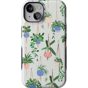 Casely iPhone 14 Case | Lovebug | Blue Hearts | Bold Protective Design | Compatible with MagSafe(Hanging Around | Potted Plants Floral)