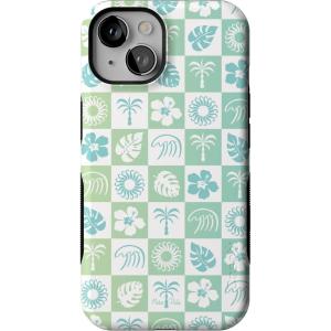 Casely iPhone 14 Case | Lovebug | Blue Hearts | Bold Protective Design | Compatible with MagSafe(Pura Vida | Coastal Checkers)