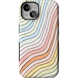 Casely iPhone 14 Case | Lovebug | Blue Hearts | Bold Protective Design | Compatible with MagSafe(Ride The Wave | Pastel Rainbow Lined)