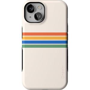 Casely iPhone 14 Case | Night Walk | The Beatles Abbey Road Dual Image | Bold Protective Design | MagSafe Compatible Design(Totally Groovy | Rainbow Stripes Colorblock)
