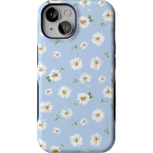 Casely iPhone 14 Case | You Can’t Catch Me | Gingerbread Man | Bold Protective Design | Compatible with MagSafe(Daisy Daydream | Baby Blue Floral)