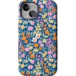 Casely iPhone 14 Case | You Can’t Catch Me | Gingerbread Man | Bold Protective Design | Compatible with MagSafe(Full Bloom | Navy Floral)