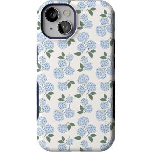 Casely iPhone 14 Case | You Can’t Catch Me | Gingerbread Man | Bold Protective Design | Compatible with MagSafe(Nantucket Cottage | Blue Hydrangea)