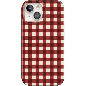 Casely iPhone 15 Case | Powder Pups | Dog Sled | Compatible with MagSafe | Classic Ultra Thin Design(Checked Twice | Red Plaid)