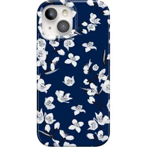 Casely iPhone 15 Case | Powder Pups | Dog Sled | Compatible with MagSafe | Classic Ultra Thin Design(Floral Forest | Navy Cherry Blossom Floral)