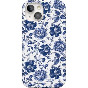 Casely iPhone 15 Case | Powder Pups | Dog Sled | Compatible with MagSafe | Classic Ultra Thin Design(Rose to Fame | Blue & White Rose Floral)