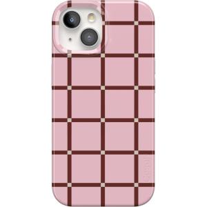 Casely iPhone 15 Case | Sneaky Monkeys | Frida Kahlo Jungle Floral | Compatible with MagSafe | Classic Ultra Thin Design(Uptown Gridlock | Pink Checkerboard)