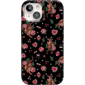 Casely iPhone 15 Case | Sneaky Monkeys | Frida Kahlo Jungle Floral | Compatible with MagSafe | Classic Ultra Thin Design(Wild at Heart | Tiger)