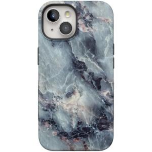 Casely iPhone 15 Case | Twilight Flora | Moody Monochrome | Bold Protective Design | Compatible with MagSafe(Blue Marble)