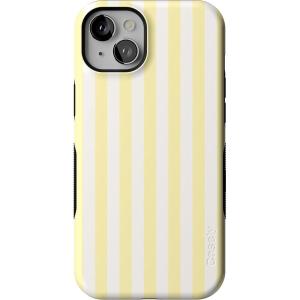 Casely iPhone 15 Case | Twilight Flora | Moody Monochrome | Bold Protective Design | Compatible with MagSafe(Butter Yellow Stripes | Sunday Best)