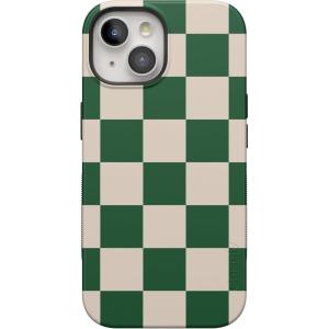 Casely iPhone 15 Case | Twilight Flora | Moody Monochrome | Bold Protective Design | Compatible with MagSafe(Fit Check | Green Checker)