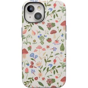 Casely iPhone 15 Case | Twilight Flora | Moody Monochrome | Bold Protective Design | Compatible with MagSafe(Garden Party | Mushroom Floral)
