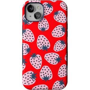 Casely iPhone 15 Case | Twilight Flora | Moody Monochrome | Bold Protective Design | Compatible with MagSafe(I’d Pick You | Red Strawberry)