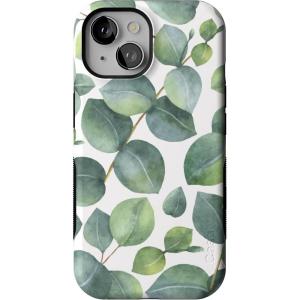 Casely iPhone 15 Case | Twilight Flora | Moody Monochrome | Bold Protective Design | Compatible with MagSafe(Leaf Me Alone | Green Floral Print)