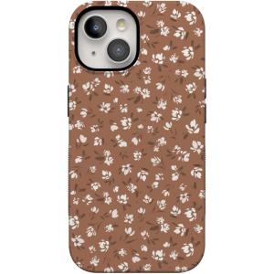 Casely iPhone 15 Case | Twilight Flora | Moody Monochrome | Bold Protective Design | Compatible with MagSafe(Mocha Meadow | Tiny Flowers)