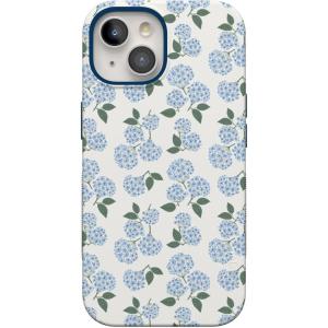 Casely iPhone 15 Case | Twilight Flora | Moody Monochrome | Bold Protective Design | Compatible with MagSafe(Nantucket Cottage | Blue Hydrangea)