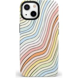 Casely iPhone 15 Case | Twilight Flora | Moody Monochrome | Bold Protective Design | Compatible with MagSafe(Ride The Wave | Pastel Rainbow Lined)