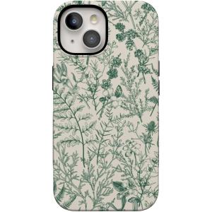 Casely iPhone 15 Case | Twilight Flora | Moody Monochrome | Bold Protective Design | Compatible with MagSafe(Sage Garden | Green Floral)